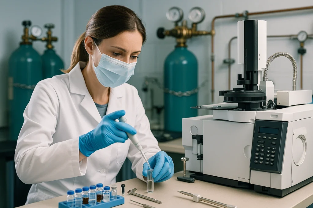 Researcher preparing samples for fatty acid profiling using high-precision analytical instrumentation to assess lipid composition in biological tissues.